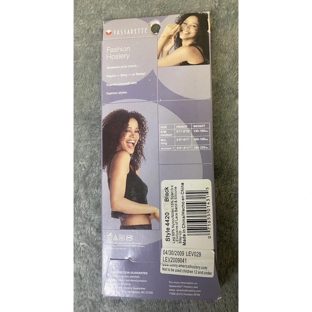 Vassarette Fashion Thigh Highs 4420 Black Fishnets Size MLong New